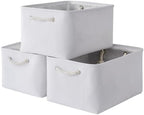 TheWarmHome Storage Basket for Gifts Empty - Large 3 Pack 15.7x11.8x8.2 inch Storage Basket for Organizing with Handles, Canves Storage Bins for Organizer Closet Toy Cubes Gift (White) by TheWarmHome