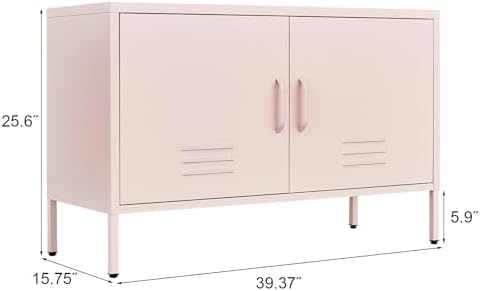 IRONFFICE Metal Cabinets,2 Door Cabinet with Adjustable Shelf,Pink Storage Cabinet for Bedroom,Living Room,Pink - Image 2