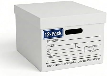 BOX USA Boxes with Lids and Handles (12-Pack) - File Storage Boxes for Office Supplies, Book Storage, Moving, and Packaging by BOXUSA