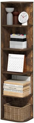 Furinno PASIR Book Shelf, 5-Tier Corner Bookshelf with Open Shelf, Standing Bookcase, 9.3 x 12 x 51.7, for Organization and Storage, for Living Room, Bedroom, Home Office, Amber Pine by Furinno-FitsYourSpaceFitsYourBudget