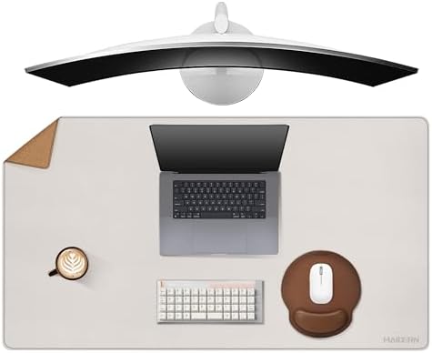 MAIDERN 40”x 24” Leather Desk Pad, Reversible Large Desk Mat, Cork & Leather Large Mouse pad for Desk, Waterproof Computer Desk Pad for Gaming Home Office (Cream) by Maidern