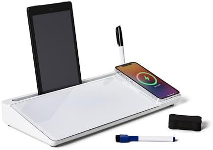 Garood Desktop Whiteboard with Wireless Charger Adapter Included Desk Buddy Charging Desktop Whiteboard Keyboard Glassboard Dry Erase Board Dry Erase Accessories 15.8X7X2 inches by GAROOD