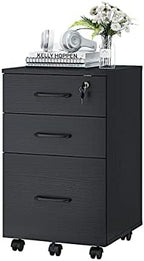 Panana 3 Drawer Wood Mobile File Cabinet, Under Desk Storage Drawers Small File Cabinet for Home Office (Black) by Panana