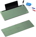 Birch Desktop Glass Whiteboard with Magnetic Weekly Calendar – Dry Erase Board, Keyboard Stand, Hidden Storage, Adjustable Dividers, 3 Markers & Eraser – Office, Home, School – Moss by OfficeEssentials