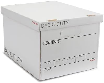Staples Corrugated File Box, Lift-Off Lid, Letter/Legal, White/Black, 10/Pk by Staples