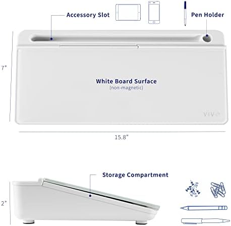 VIVO White Glass 16 x 7 in Dry Erase Board with Storage, DESK-WB16A - Image 3