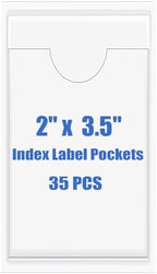 Origin-Joy 35 PCS Self Adhesive Index Card Pockets with Top Open, Clear Plastic Label Holder for Cards of Note, Library and Business, Adhesive Label Pockets & Card Holder (2 x 3.5 inch) by Origin-Joy