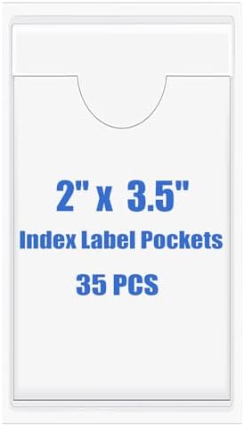 Origin-Joy 35 PCS Self Adhesive Index Card Pockets with Top Open, Clear Plastic Label Holder for Cards of Note, Library and Business, Adhesive Label Pockets & Card Holder (2 x 3.5 inch) by Origin-Joy