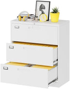 Fesbos Lateral File Cabinet with Lock, 3 Drawer Large Metal Filing Cabinet,Home Office Lockable Storage Cabinet for Hanging Files Letter/Legal/F4/A4 Size-Assembly Required by Fesbos