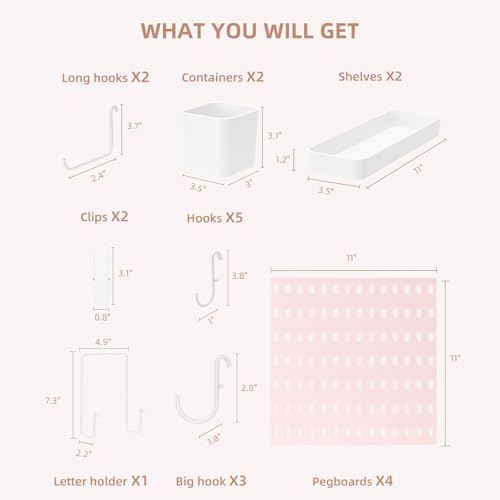 VUSIGN Pegboard Combination Wall Organizer Kit 22" x 22", Pink - Image 3
