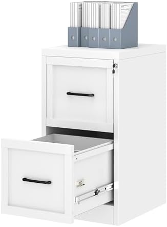 Ckzbx 2 Drawer File Cabinet with Lock, Narrow Vertical Filing Cabinet, Under Desk File Cabinets,White Metal Dresser Cabinets for Home Office,Fit Letter/A4/Legal Size File by Ckzbx