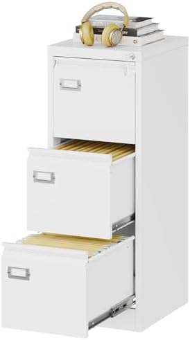 Fesbos 3 Drawers Vertical File Cabinets - 17.8" Deep Lockable Filing Cabinet - White Metal Storage Cabinets for Home Office to Hanging Files Letter/Legal/F4/A4 Size by Fesbos