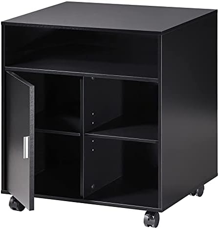 FITUEYES Mobile Wood Printer Stand with Cabinet & Adjustable Shelves, Black - Image 2