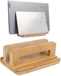 S&A WOODCRAFT 3 Slots Bamboo Wood Vertical Laptop Stand, Adjustable Wooden Laptop Holder, Non-Slip Laptop Dock Compatible with Apple MacBook, Microsoft Surface, Gaming Laptops, IPad, Tablets by SAWOODCRAFT