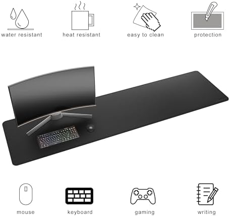 Chihein 71” x 20” Cork & PU Leather Desk Mat (Black) - Huge Mouse Pad, Double Sided Waterproof Desk Pad Protector for Gaming, Office, Home - Image 3