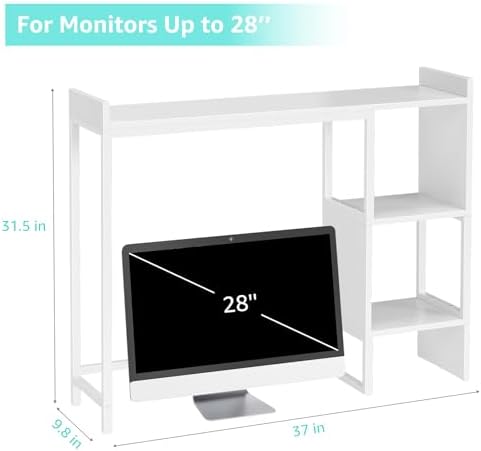 White 37" Desk Hutch for Table Top, Dorm Desk Bookshelf with Side Baffles, Desktop Organizer Shelf for Office & College, Monitor Riser Stand - Image 3
