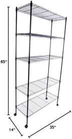 5 Tier Storage Racks Shelving, Heavy Steel Pantry Shelves, Adjustable Wire Shelving Rack with Wheels, Suitable for Garage, Kitchen, Bathroom, Office, 35" W x 14" D x 65" H, Black - Image 3