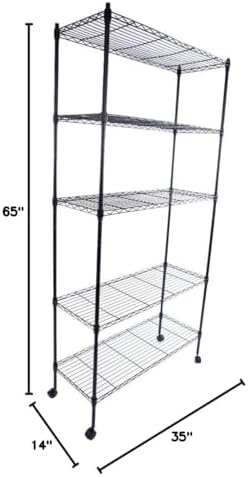 5 Tier Storage Racks Shelving, Heavy Steel Pantry Shelves, Adjustable Wire Shelving Rack with Wheels, Suitable for Garage, Kitchen, Bathroom, Office, 35" W x 14" D x 65" H, Black - Image 3