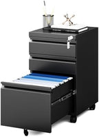 MIIIKO File Cabinet 3 Drawers on Wheels Under Desk, Black Metal Rolling File Cabinets with Lock for Home Office, Un-Assembled Filing Cabinet with Lock by MIIIKOOfficeFurniture
