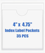 Origin-Joy 35 PCS Self Adhesive Index Card Pockets with Top Open, Clear Plastic Label Holder for Cards of Note, Library and Business, Adhesive Label Pockets & Card Holder (4 x 4.75 inch) by Origin-Joy