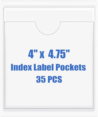 Origin-Joy 35 PCS Self Adhesive Index Card Pockets with Top Open, Clear Plastic Label Holder for Cards of Note, Library and Business, Adhesive Label Pockets & Card Holder (4 x 4.75 inch) by Origin-Joy