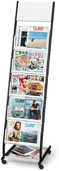 Floor Standing Magazine Holder with 5 Pockets, Journals, Brochure & Literature Display Holder for Trade Shows, Exhibitions, Office, and Shopping Malls, Black by XIDIHF