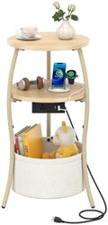sthemc 3-Tier Small Round End Table Livingroom with Charging Station,Basket by Unknown