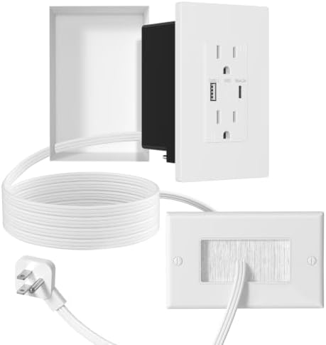 in Wall Cable Management Kit,2AC+USB-a+USB-c,in Wall Power Kit for Unreachable Outlets,7.8ft Outlet Extender for TV,Home Theater,Sofa,Desks,Nightstands by Unknown