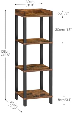 HOOBRO Small Bookcase, Industrial Style Bookshelf for Narrow Spaces, 4-Tier Square Book Shelf Stand, Wooden Storage Rack Display Shelf, Corner Shelf for Living Room, Rustic Brown and Black BF08CJ01 - Image 3