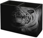 PU Leather Multi-Compartment Pen Holder Desktop Organizer Pencil Cup Storage Caddy for Office Home Supplies White Tiger Isolated on Black Background - Image 7