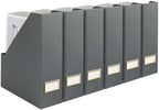 BLU MONACO | Set of 6 Foldable Grey Magazine File Holders with Gold Label Holders | Vertical File Organizer Boxes for Desk, Bookshelf & Home Office Storage by Blu_Monaco