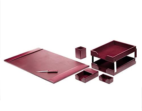 DACASSO Bonded Leather Desk Set - Luxury Leather Desk Pad & Desk Organization Essentials (Burgundy, 8 Piece) - Image 2