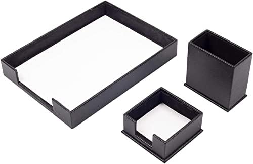 MOOGCO Leather Document Tray - Pen Holder - Note Paper Holder -3 Accessories-Desk Organizer - Office Desk Accessories - Desktop Storage - 3 PCS (BLACK) by MOOGLLC