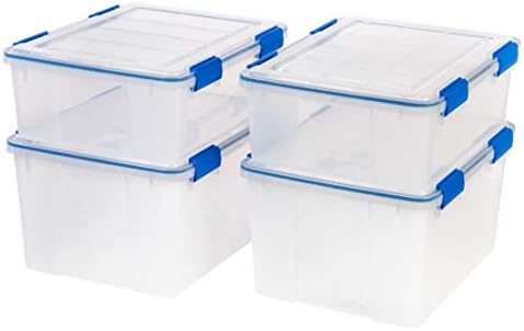 IRIS USA 4-Pack 26.5/44 Combo Qt Storage Bins with Gasket Lids, Clear/Blue by IRISUSA