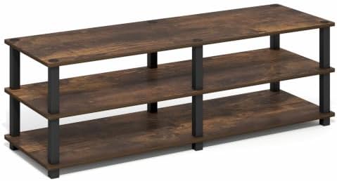 Furinno Turn-S-Tube Toolless Assembly 3-Tier TV Stand, Entertainment Center for TV up to 55 Inch, Wide Printer Stand with Storage Shelf, for Living Room, Bedroom, Amber Pine - Image 4