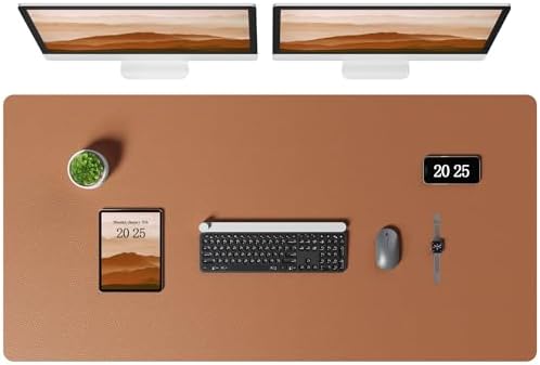 Aothia Leather Desk Pad Protector, Office Desk Mat, Large Mouse Pad, Laptop Desk Pad, Non-Slip PU Leather Desk Blotter, Waterproof Desk Writing Pad for Office and Home (Brown, 47" x 24") by AothiaSimpleNaturalUnique