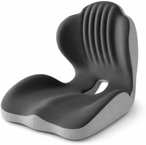 Ergonomic Memory Foam Seat Cushion, L Shaped Lumbar Support Pillow with Tailbone Relief, Orthopedic Chair Pad for Office, Car, Gaming Chair, Travel (Black & Gray) by Bazuo