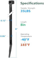 8 Inch Black Zip Ties 5000 Pack Cable Ties 35 LBS - Image 2