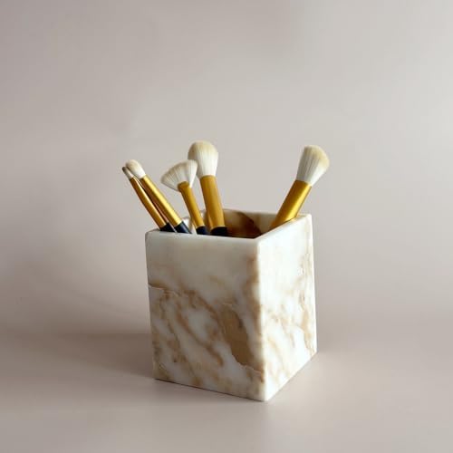 Natural Marble Stone Square Storage Container Empty Vessel Holder Cup for Candle/Pens/Sundries items (Gold) - Image 6