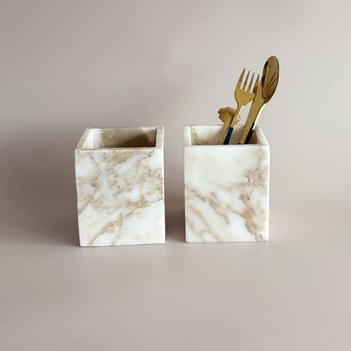 Natural Marble Stone Square Storage Container Empty Vessel Holder Cup for Candle/Pens/Sundries items (Gold) - Image 5