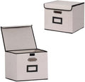 Large Square Storage Bin with Lid, Foldable Organizer Box with Handles & Label Design, for Office, Closet, Home, Documents, Grey, 12.20 x 10.63 x 10.63 Inches, 2 Pack by TCbelosion