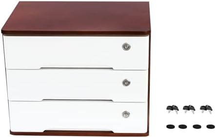 Wood Desk Organizer with 3 Drawers, Lockable Desktop Countertop Storage Cabinet for Home Office Supplies File Tabletop Organizing Unit, 15.75" x 11.02" x 12.2" (Dark Brown + White) - Image 6