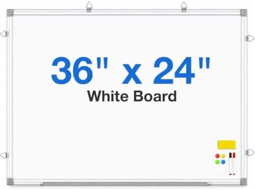 36 x 24 Inch Magnetic Dry Erase Whiteboard, Wall-Mounted White Board with Silver Metal Frame, Marker Tray, 4 Hooks, 2 Markers, 4 Magnets and Eraser for Office, School and Home by Unknown