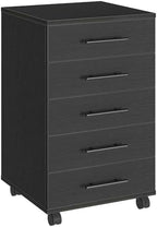 HOOBRO 5-Drawer File Cabinet, Office Cabinet with Drawers, Wooden Storage Cabinet with Wheels for Makeup, Home Office, Study, Easy Assembly, Black BK05WJ01 by HOOBRO