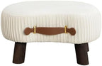 LUE BONA Small Curved Foot Stool with Handle, Beige Velvet Footstool and Ottomans, Modern Foot Rest with Wooden Legs, Step Stool with Padded Seat for Couch, Living Room - Image 2