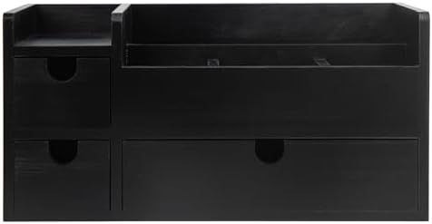 Vintage Black Wooden Desktop Organizer Removable Drawers Office Supplies Wood Storage Cabinet Caddy Box Stationery Pencil Slots Mail Holder Note Pads Accessories Home Makeup Tools Cosmetics by EXOLIRY