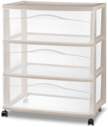 Sterilite Wide 3-Drawer Cart with Wheels, Grey Pumice by Sterilite
