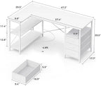 Huuger L Shaped Office Desk with Power Outlets & 3 Drawers - Image 3