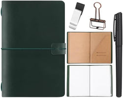 Traveling Refillable Leather Journal Notebook, Green, A5 Size by Thenshop
