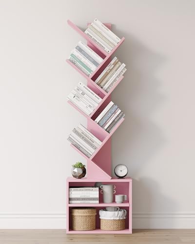 SUNMORY 6 Tier Tree Bookshelf, Tall Small Bookcase with Storage Cabinet by SUNMORY